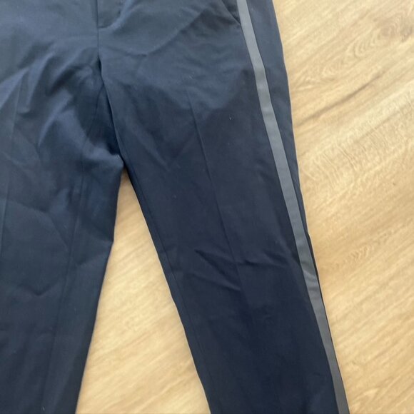 Vince Leather Trim Wool Pants Trousers Straight Leg Navy Green Women's Size 2 - Picture 4 of 11